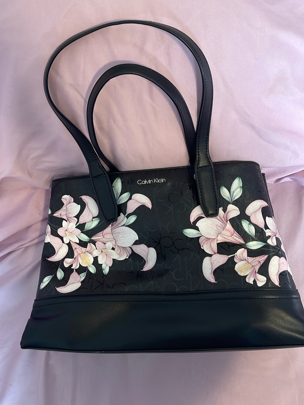 Calvin Klein Black Tote with Pink Floral Accents
